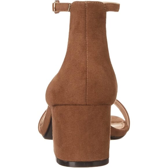 Womens Brown Faux Suede Two Strap Open Rounded Toe Chunky Block Heeled Sandal - Picture 4 of 8